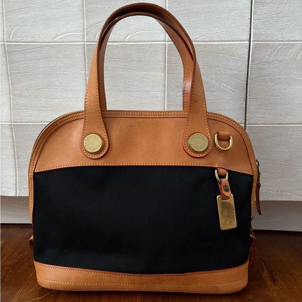 Dooney and Bourke Classic Black and Tan Leather Domed Satchel Women's Bag